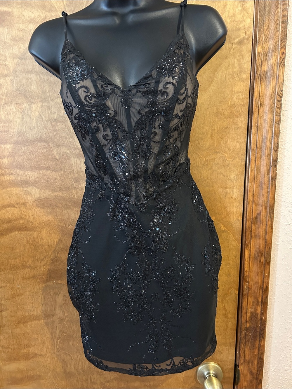 Black Beaded Lace Bodycon Dress - Homecoming